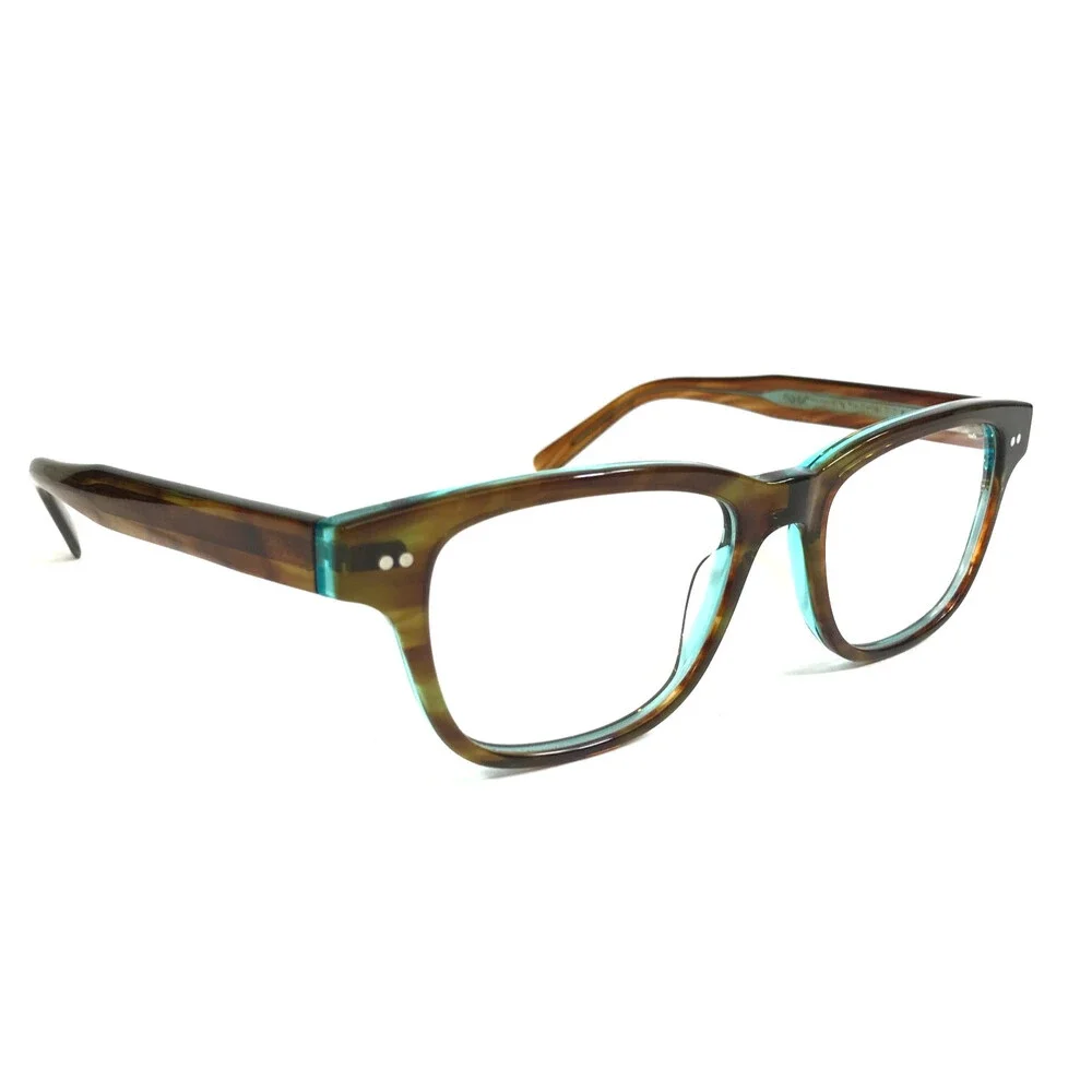 Tom Davies Eyeglasses Frames TD642 Col. 1826 Brown Horn Blue Rectangle 51-18-140